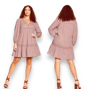 Pink Rose Dusty Rose Long Sleeve Swing Dress